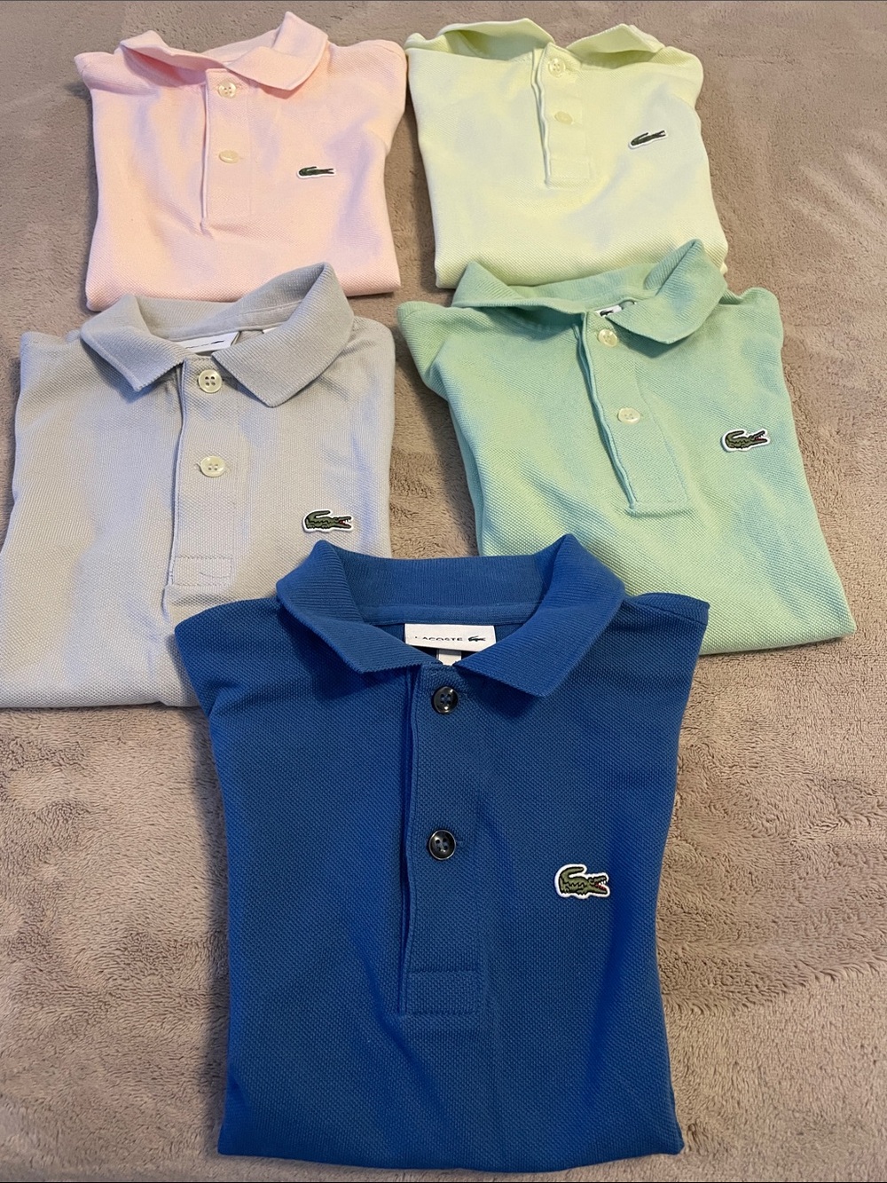 Lacoste Kids Polo Lot — Blue, Pink, Yellow, Mint, Light Gray